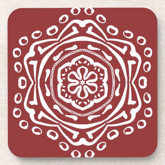 Cranberry Mandala Beverage Coaster (Front)