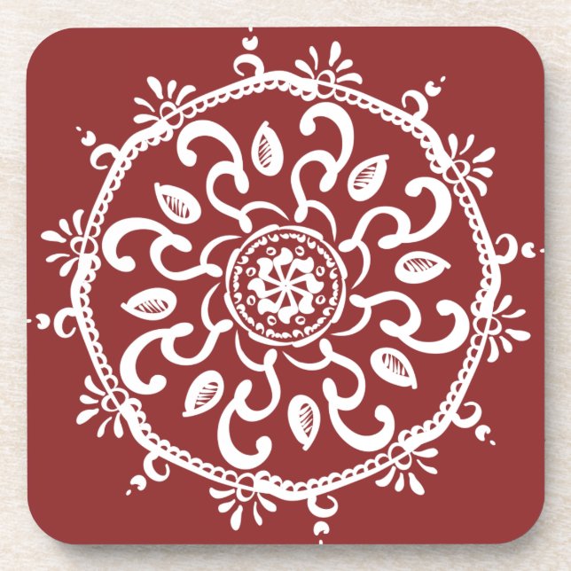 Cranberry Mandala Beverage Coaster (Front)