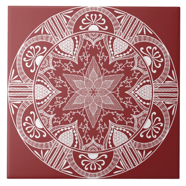 Cranberry Mandala Ceramic Tile (Front)