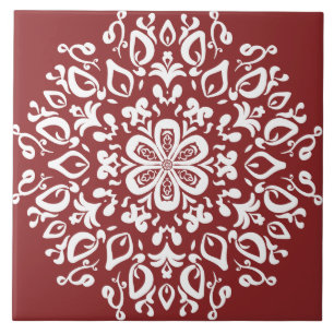 Cranberry Mandala Ceramic Tile