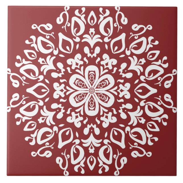 Cranberry Mandala Ceramic Tile (Front)