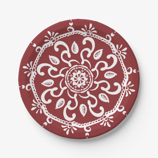 Cranberry Mandala Paper Plates (Front)