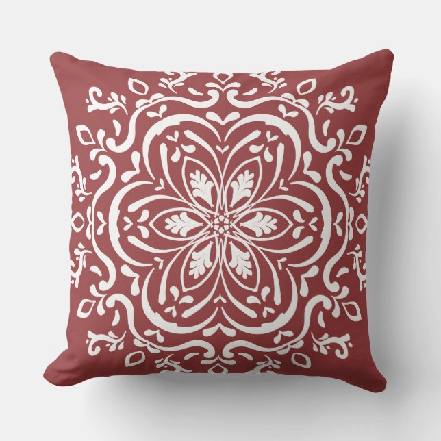 Cranberry Mandala Throw Pillow (Front)