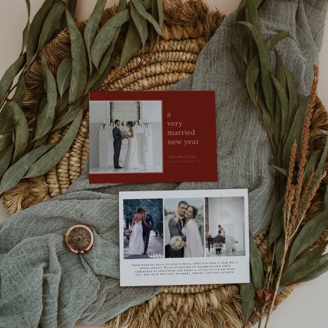 Cranberry Married New Year | Elegant Wedding  Holiday Card (Creator Uploaded)