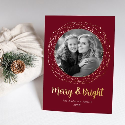 Cranberry Merry and Bright Photo Foil Holiday Card