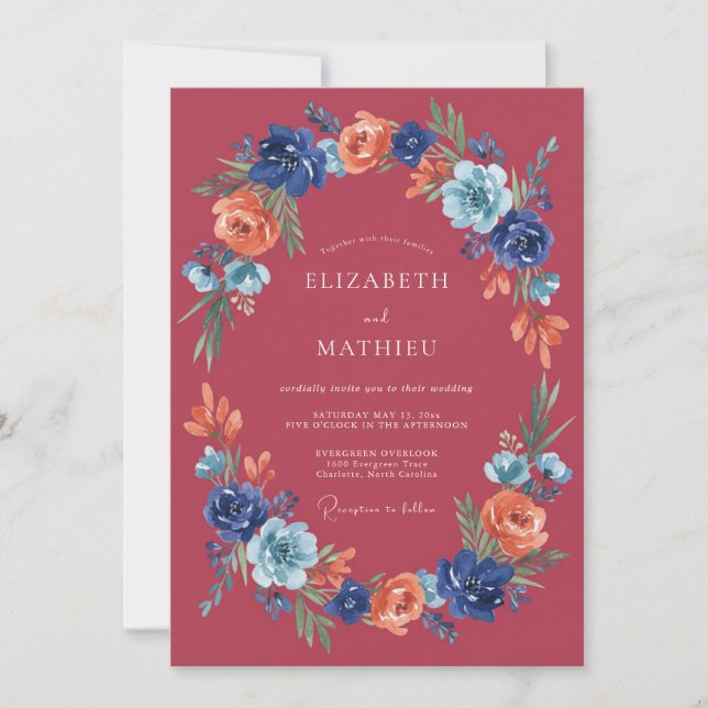 Cranberry Moody Bohemian Wedding Invitation (Front)