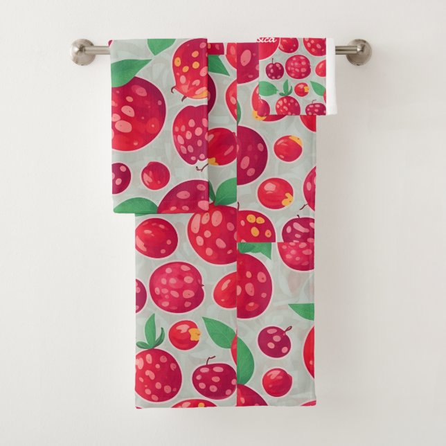 Cranberry Mosaic Colorful Personalized Pattern Bath Towel Set (Insitu)