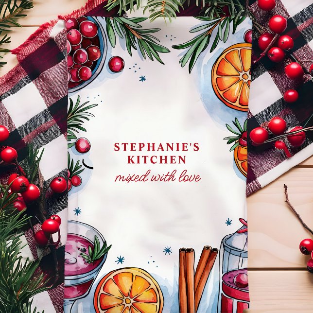 Cranberry Orange Cocktail Christmas Personalized Kitchen Towel (Creator Uploaded)