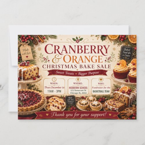 Cranberry Orange Festive Christmas Bake Sale Invitation