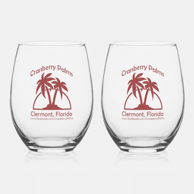 Cranberry Palms Stemless Wine Glasses (Front)