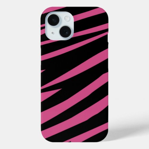 Cranberry Pink and Black Zebra Print iPhone 15 Case