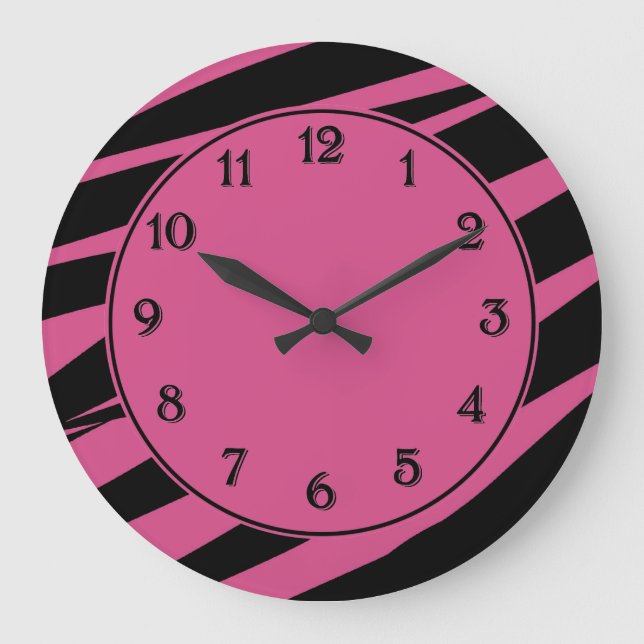Cranberry Pink and Black Zebra Print Large Clock (Front)