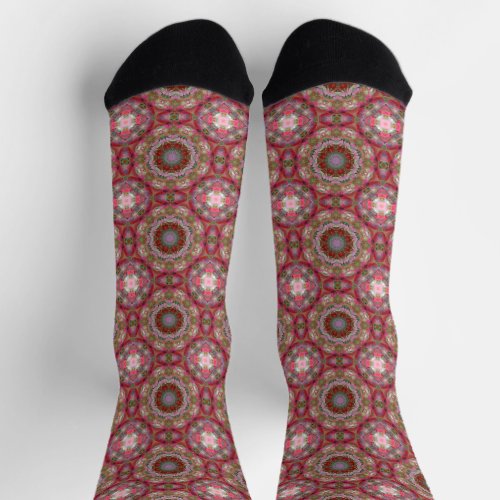 Cranberry Pink Gothic Stained Glass Tile Pattern Socks