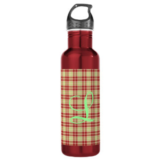 Cranberry Plaid Customizable Stainless Steel Water Bottle