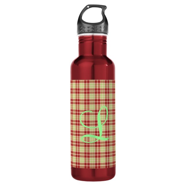 Cranberry Plaid Customizable Stainless Steel Water Bottle (Front)