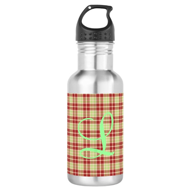 Cranberry Plaid Customizable Stainless Steel Water Bottle (Front)