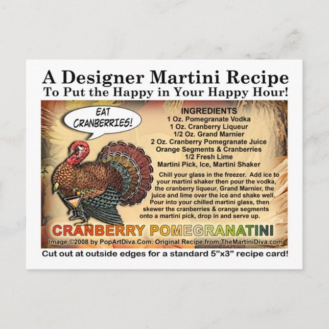 Cranberry PomegranateThanksgiving Martini Recipe Holiday Postcard (Front)