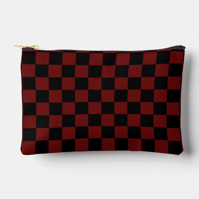 Cranberry Red and Black Checkerboard Pattern Accessory Pouch (Front)