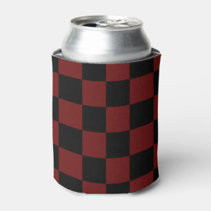 Cranberry Red and Black Checkerboard Pattern Can Cooler