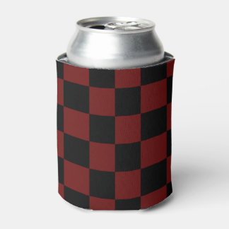 Cranberry Red and Black Checkerboard Pattern Can Cooler