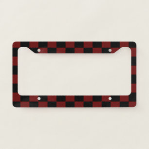 Cranberry Red and Black Checkerboard Pattern License Plate Frame