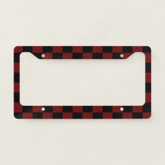 Cranberry Red and Black Checkerboard Pattern License Plate Frame