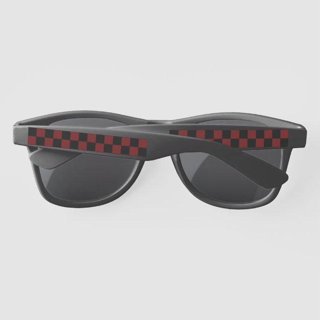 Cranberry Red and Black Checkerboard Pattern  Sunglasses (Back)