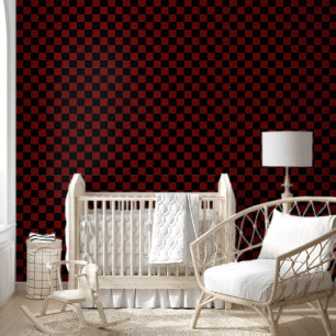 Cranberry Red and Black Checkerboard Pattern Wallpaper