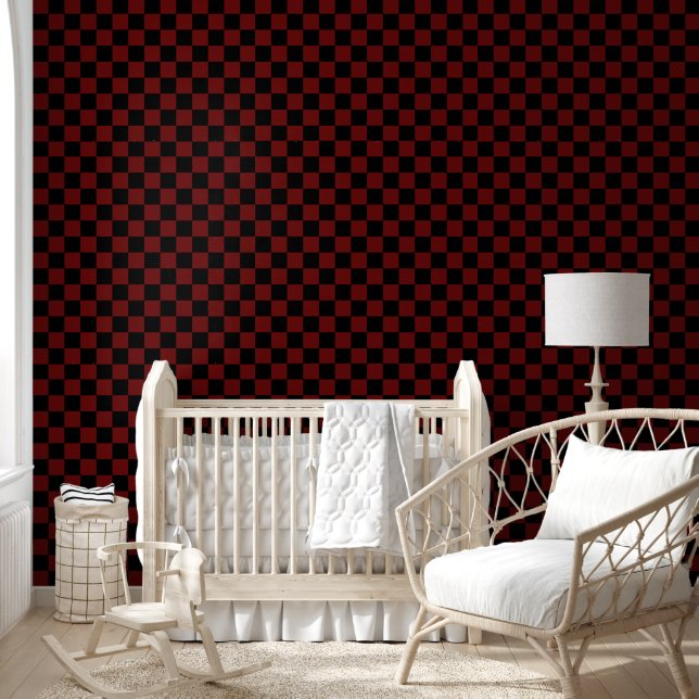 Cranberry Red and Black Checkerboard Pattern Wallpaper (Kids)