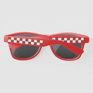 Cranberry Red and White Checkerboard Pattern Sunglasses