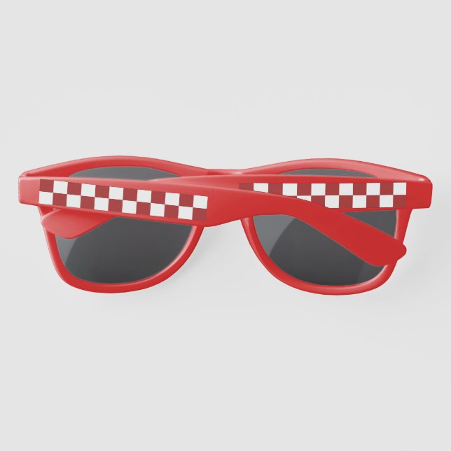 Cranberry Red and White Checkerboard Pattern Sunglasses (Back)