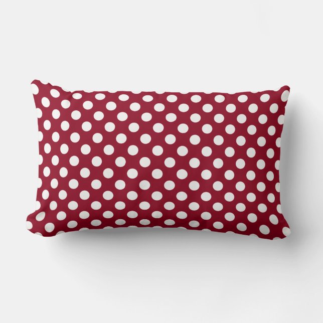 Cranberry Red and White Polka Dot Pattern Lumbar Pillow (Front)