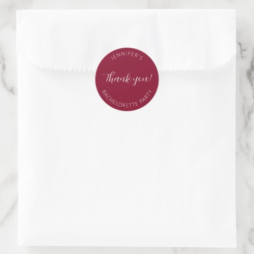 Cranberry Red Bachelorette Party Thank You Classic Round Sticker
