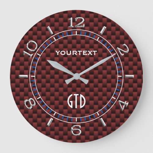 Cranberry Red Carbon Fiber Style Personalized Dial Large Clock