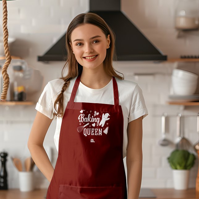 Cranberry Red Christmas Monogram Baking Queen Apron (Creator Uploaded)
