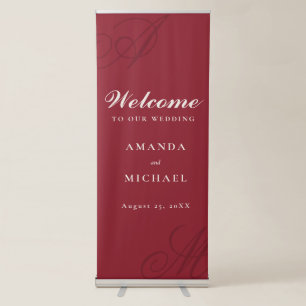 Cranberry Red Elegant Monogram Wedding Retractable Banner