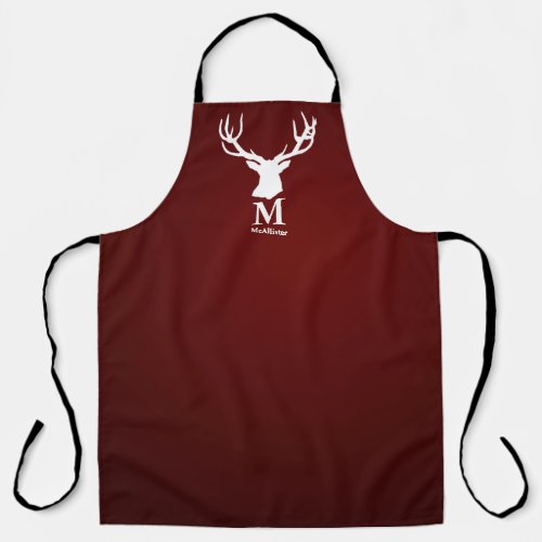 Cranberry red elk deer buck monogram family name  apron