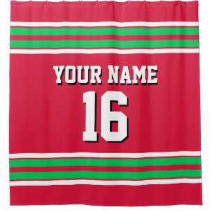 Cranberry Red Emerald Green Stripes Sports Jersey Shower Curtain