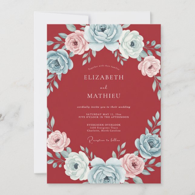 Cranberry Red Exquisite Winter Wedding Invitation (Front)