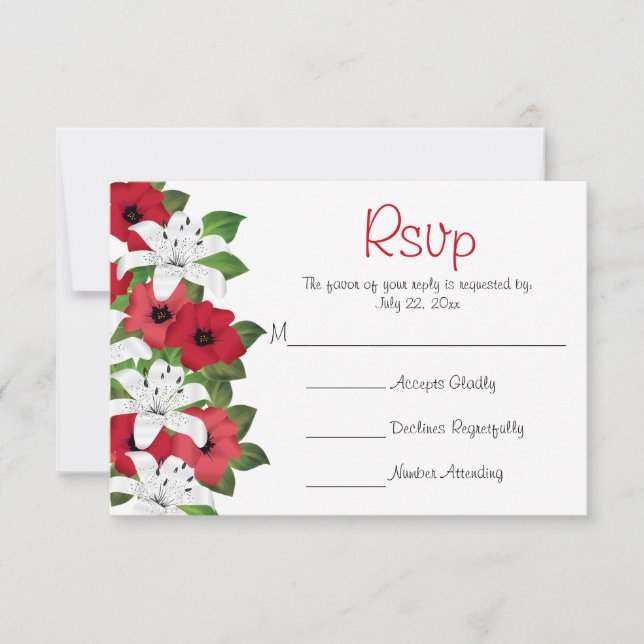 Cranberry Red Flower Lilies - Wedding RSVP (Front)