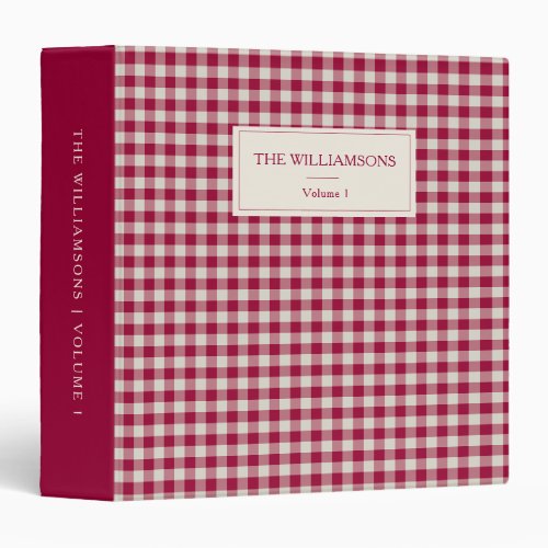 Cranberry Red Gingham Family Photo Album Custom 3 Ring Binder