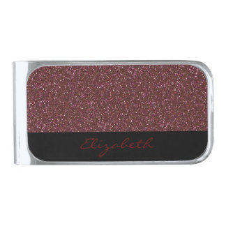 Cranberry Red Glitter Personalized Silver Finish Money Clip