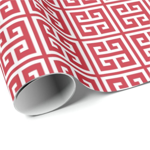 Cranberry Red Greek Key Pattern Wrapping Paper