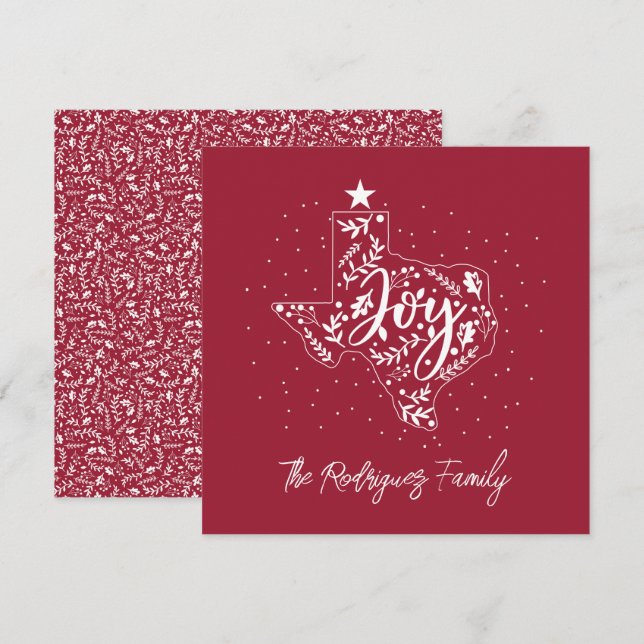 Cranberry Red Joy Holiday Leaves Texas Shape Card (Front/Back)