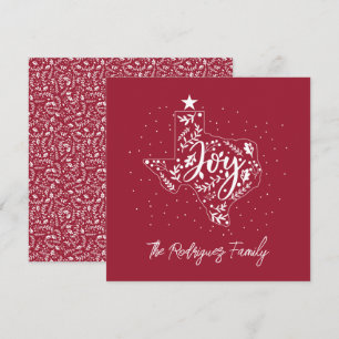 Cranberry Red Joy Holiday Leaves Texas Shape Card