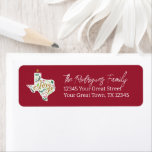 Cranberry Red Joy Holiday Leaves Texas Shape Label