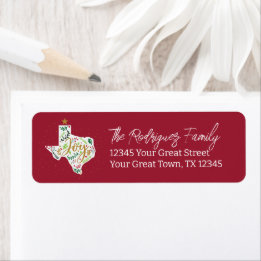 Cranberry Red Joy Holiday Leaves Texas Shape Label