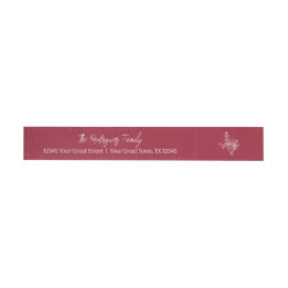 Cranberry Red Joy Holiday Leaves Texas Shape Wrap Around Label