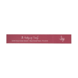 Cranberry Red Joy Holiday Leaves Texas Shape Wrap Around Label