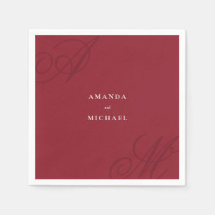 Cranberry Red Modern Edge Elegant Monogram Wedding Napkins